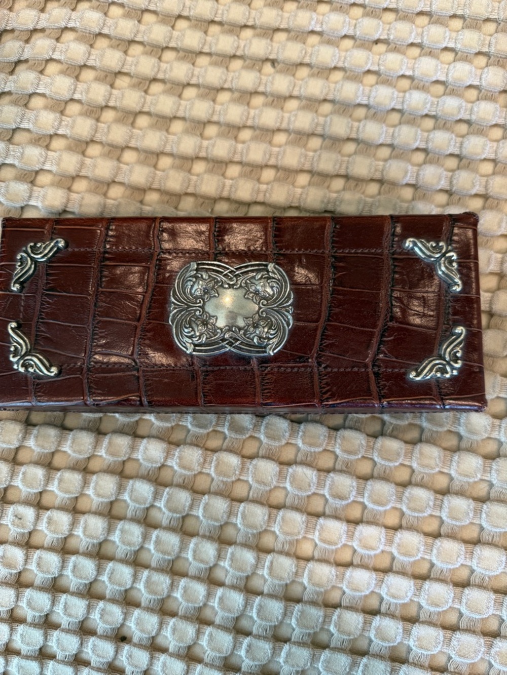 Brighton Croc-Embossed case in Dark Brown with Silver Accents